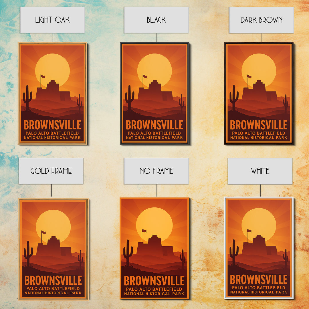 Brownsville Travel Poster, Framed Canvas Print, Golden Travel Poster Art, Brownsville City Art, Travel Poster Art, Mid Century Wall Art