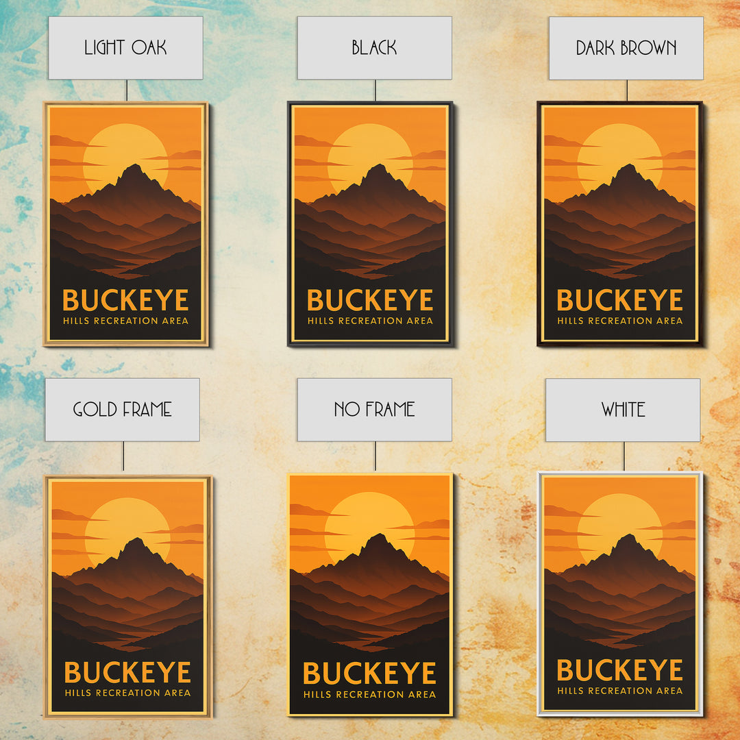 Buckeye Travel Poster, Canvas Print, Warm Sunset Silhouette Art, Buckeye Travel Art, Travel Wall Art, Eclectic Wall Decor, City Art Print
