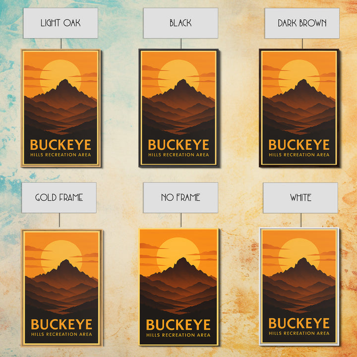 Buckeye Travel Poster, Canvas Print, Warm Sunset Silhouette Art, Buckeye Travel Art, Travel Wall Art, Eclectic Wall Decor, City Art Print