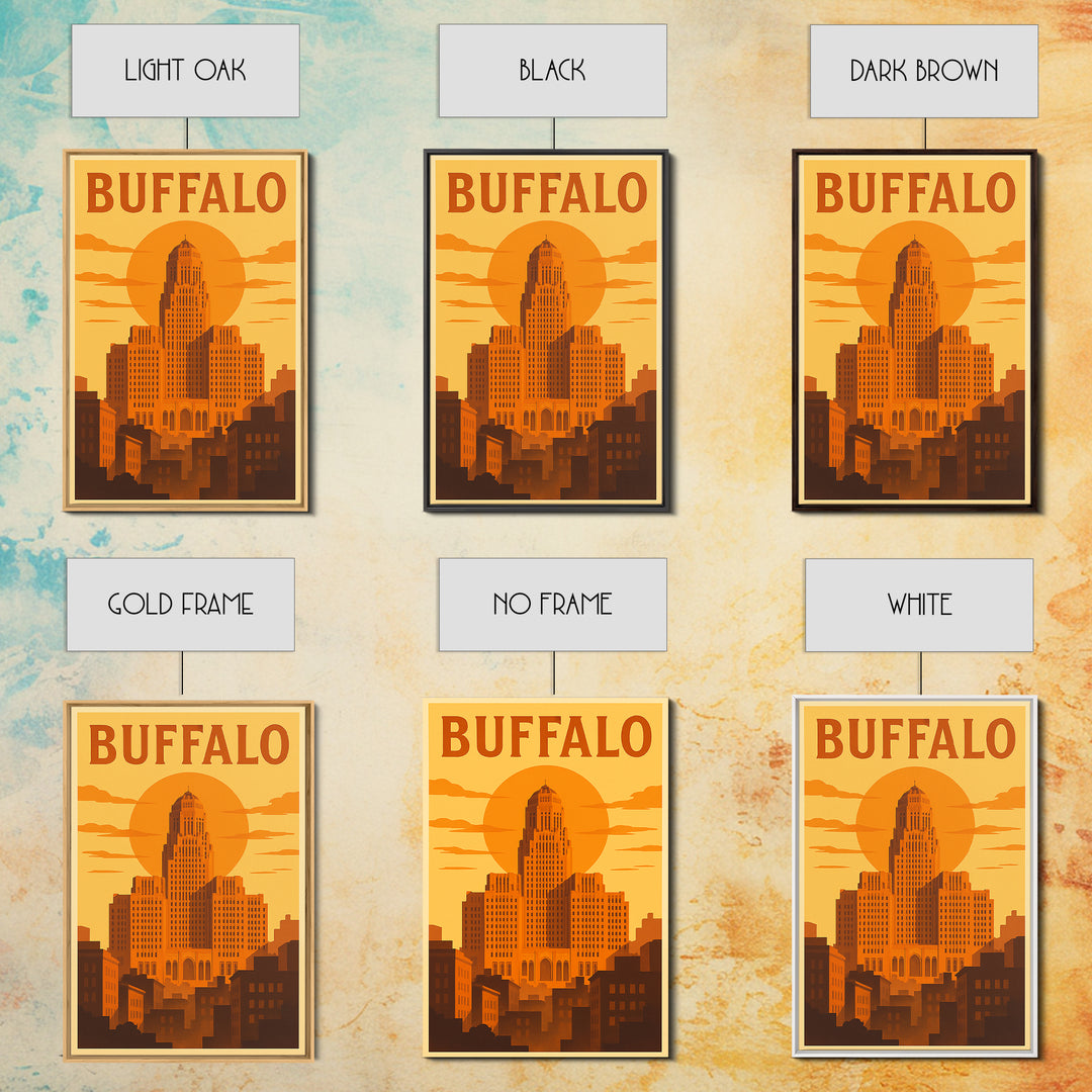 Buffalo New York Travel Poster, Canvas Print, Golden Travel Poster Art, Buffalo Art Print, Wanderlust Decor, Modern Wall Decor, Wall Art