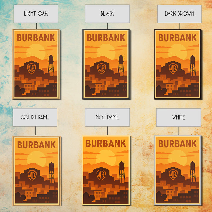 Burbank California Travel Poster, Canvas Print, Gold Art Deco Poster Art, Burbank Wall Art, Skyline Art, Poster Art, Gift For Travelers