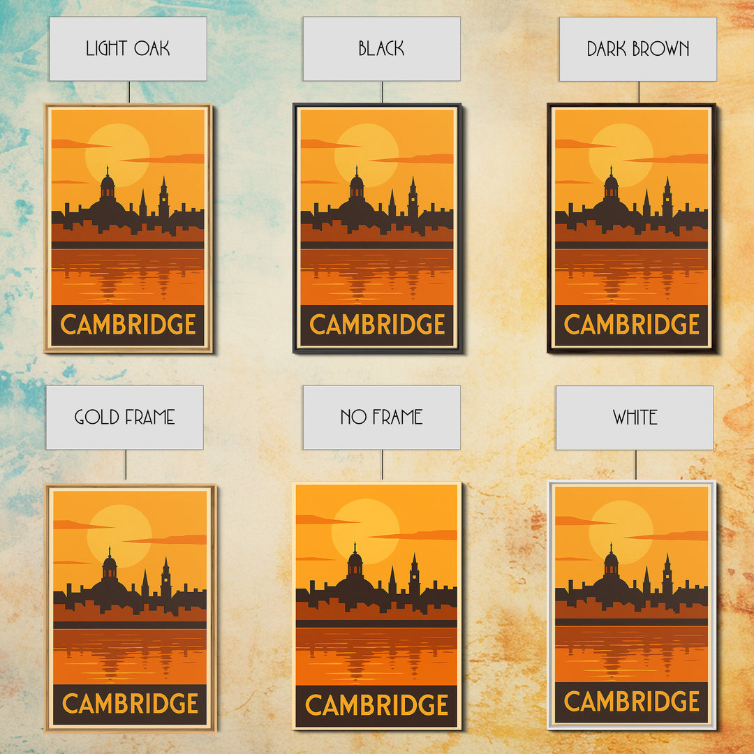 Cambridge Travel Poster, Canvas Print, Gold Art Deco Poster Art, Cambridge Art Print, Fine Art Print, Home Office Decor, Travel Wall Art