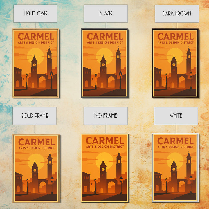 Carmel Indiana Travel Poster, Canvas Print, Warm Sunset Silhouette Art, Carmel Art Print, Fine Art Print, Wall Decor, Travel Poster Set
