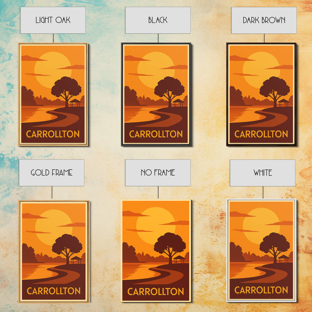 Carrollton Travel Poster, Canvas Print, Gold Art Deco Poster Art, Carrollton Art Print, Wanderlust Decor, Watercolor Downtown Skyline