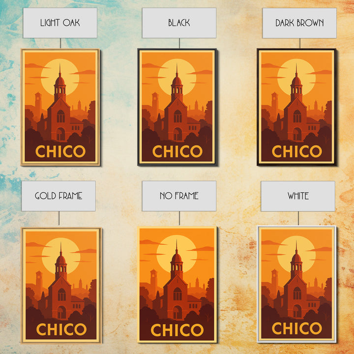 Chico Travel Poster, Framed Canvas Print, Vintage Deco Wall Art, Chico Poster Print, Gift For Travelers, City Illustration, Retro Poster