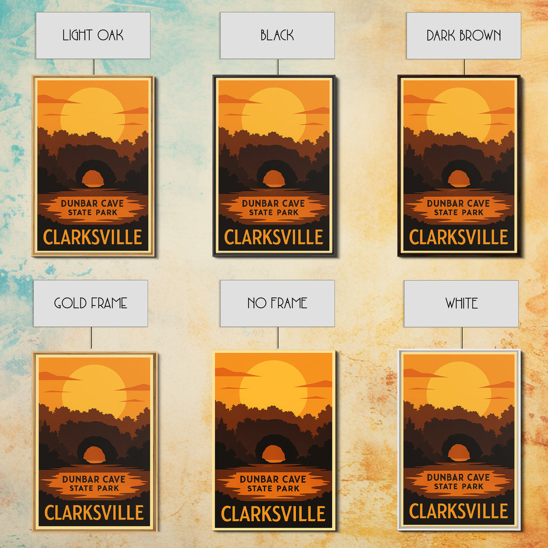 Clarksville Travel Poster, Canvas Print, Warm Sunset Silhouette Art, Clarksville Wall Art, Modern Wall Decor, City Illustration