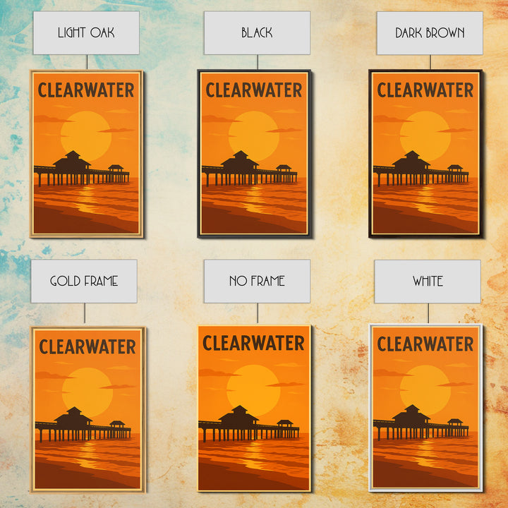 Clearwater Florida Travel Poster, Canvas Print, Warm Sunset Silhouette Art, Clearwater Poster Print, Wall Art, Gift For Travelers