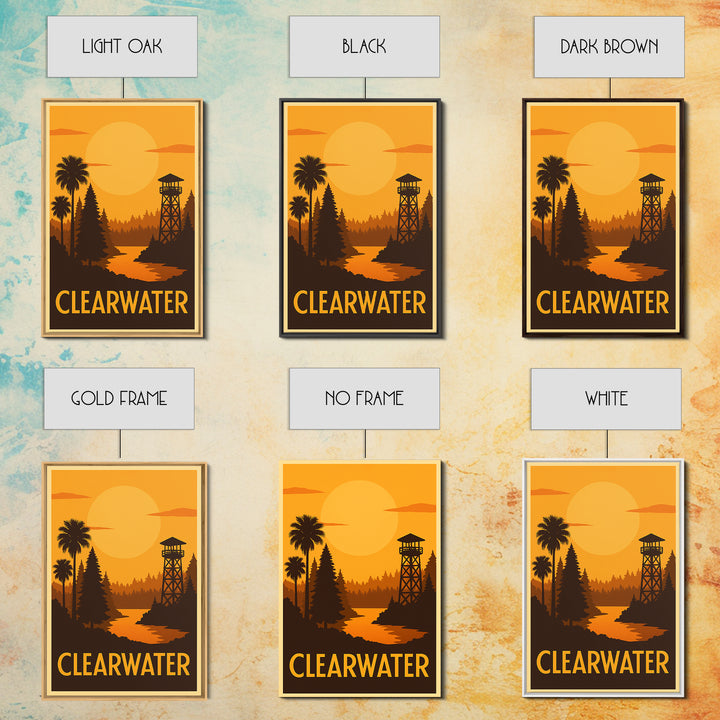 Clearwater Travel Poster, Framed Canvas Print, Golden Travel Poster Art, Clearwater City Art, City Travel Prints, Travel Poster Art
