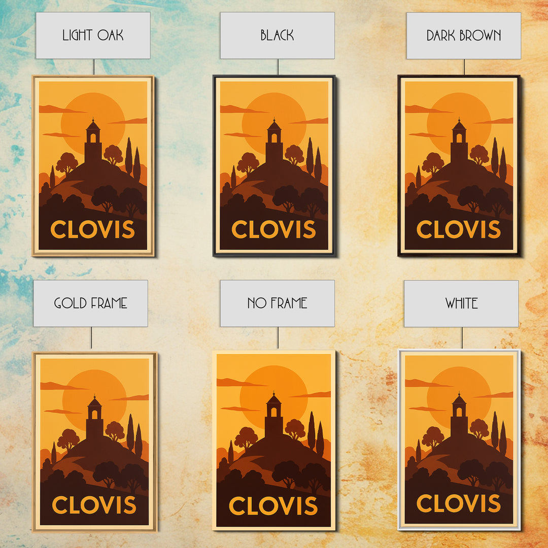 Clovis Travel Poster, Canvas Print, Gold Art Deco Poster Art, Clovis Poster Print, Living Room Wall Art, Travel Wall Decor, Poster Print
