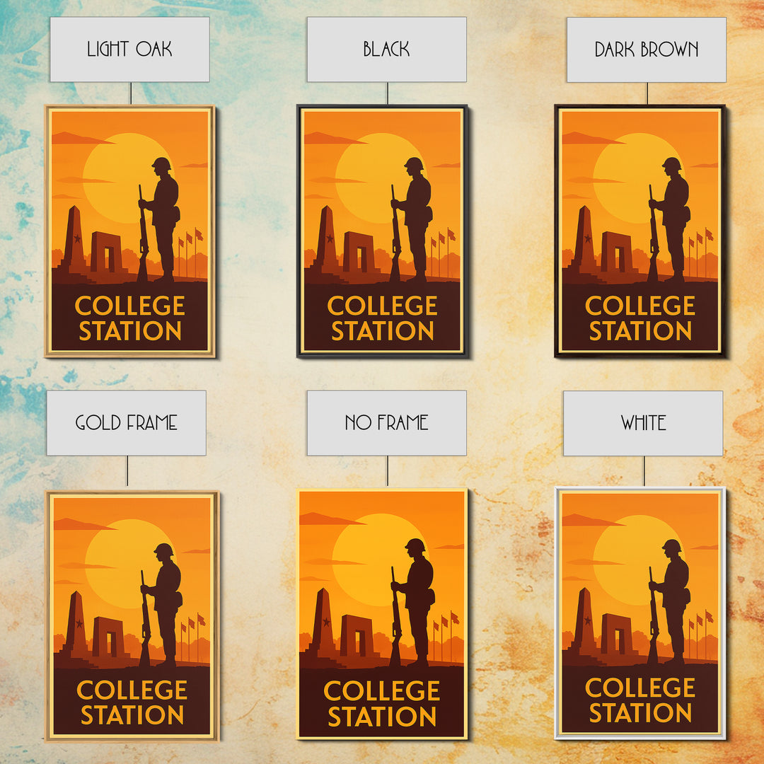 College Station Travel Poster, Canvas Print, Gold Art Deco Poster Art, College Station Poster Print, Living Room Wall Art, Travel Wall Art
