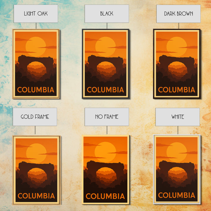 Columbia Travel Poster, Canvas Print, Warm Sunset Silhouette Art, Columbia City Art, Retro Travel Print, Eclectic Wall Decor, Wall Art