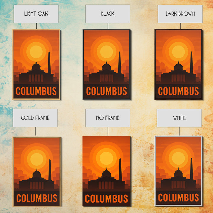 Columbus Travel Poster, Canvas Print, Golden Travel Poster Art, Columbus City Art, Living Room Wall Art, Vintage City Poster, Poster Art