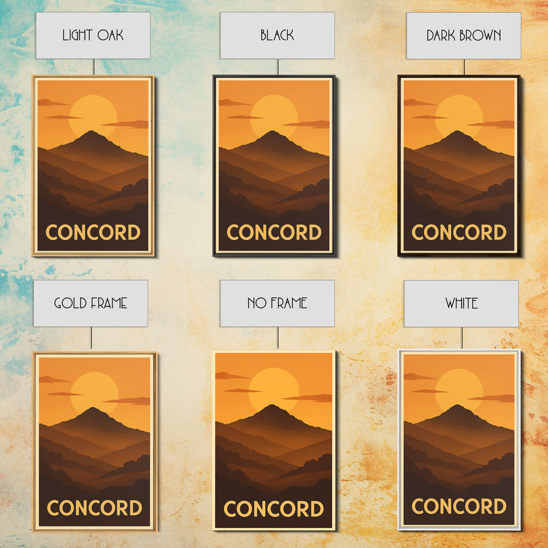 Concord Travel Poster, Canvas Print, Warm Sunset Silhouette Art, Concord Wall Art, Travel Poster Set, Mid Century Wall Art, Home Decor