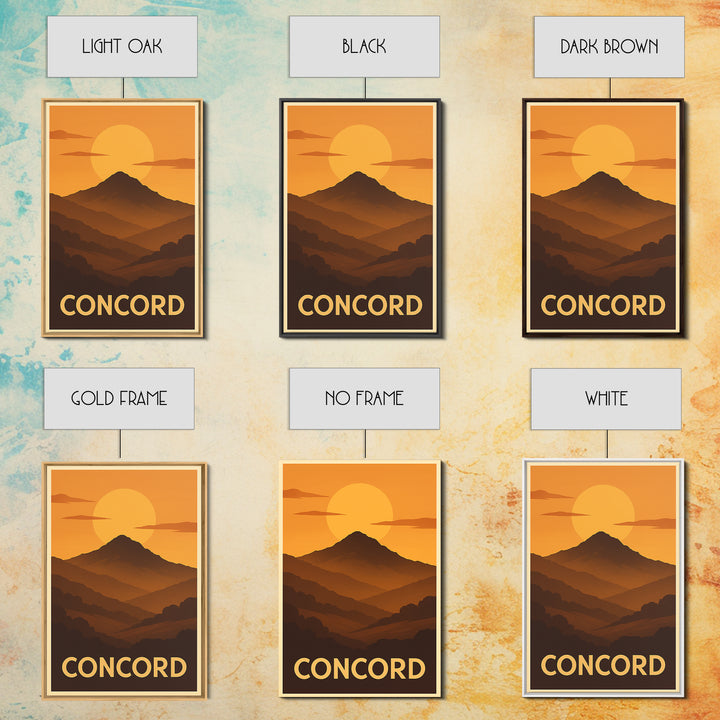 Concord Travel Poster, Canvas Print, Warm Sunset Silhouette Art, Concord Wall Art, Travel Poster Set, Mid Century Wall Art, Home Decor
