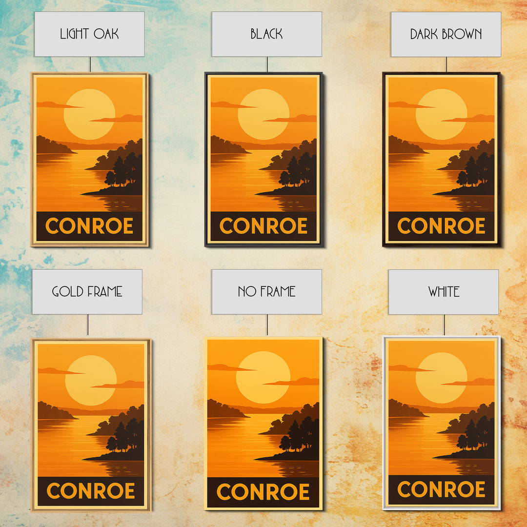 Conroe Travel Poster, Canvas Print, Golden Travel Poster Art, Conroe Poster Print, Living Room Wall Art, Home Office Decor, Wall Art