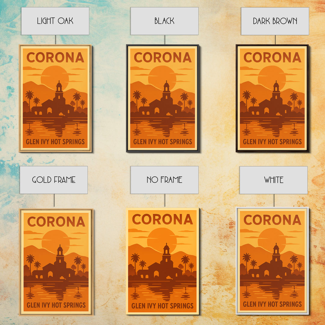 Corona California Travel Poster, Canvas Print, Gold Art Deco Poster Art, Corona City Art, Travel Art Print, Retro Travel Print, Wall Decor