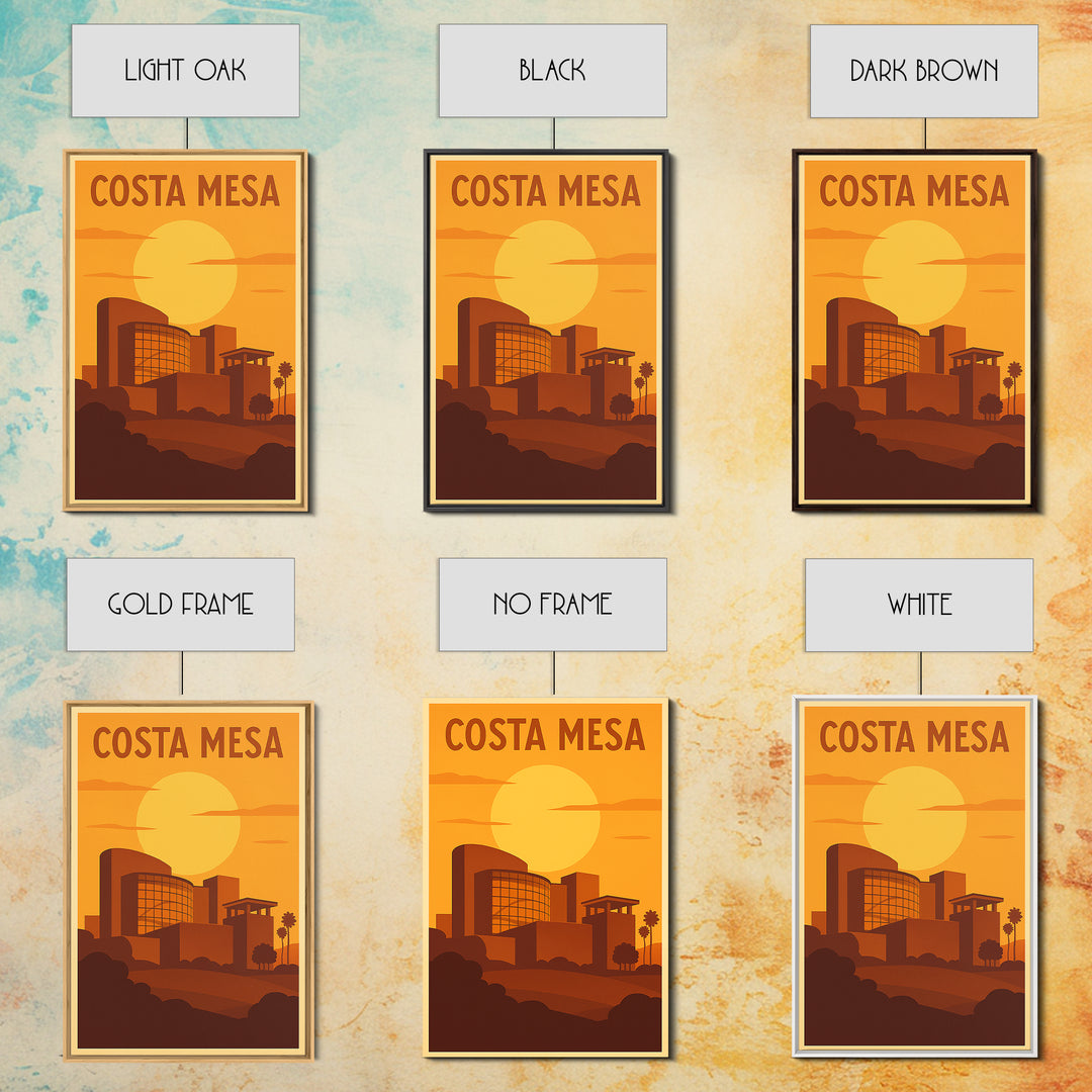 Costa Mesa California Travel Poster, Canvas Print, Warm Sunset Silhouette Art, Costa Mesa Wall Art, Travel Prints, Travel Art Print