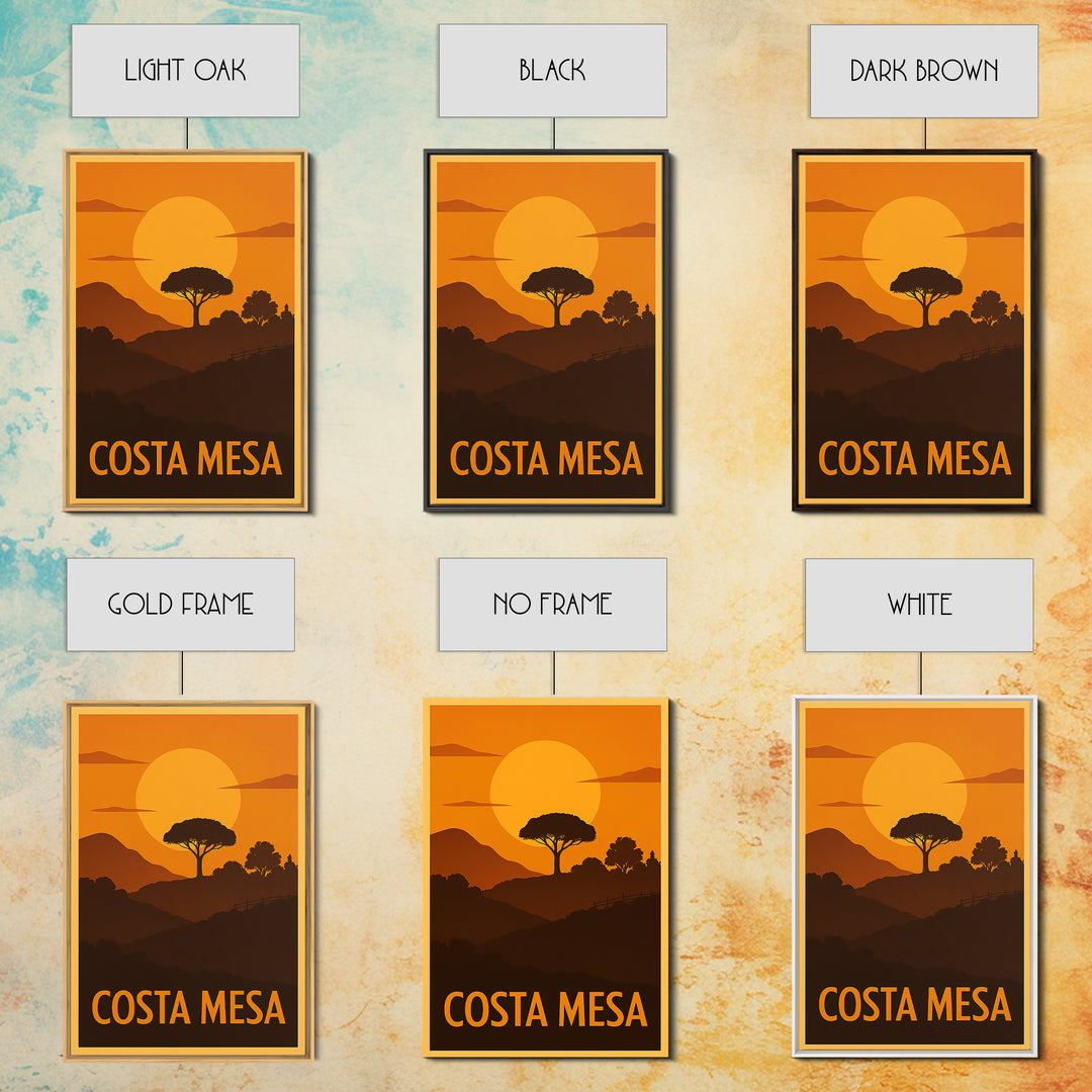 Costa Mesa Travel Poster, Canvas Print, Gold Art Deco Poster Art, Costa Mesa City Art, Gift For Travelers, Mid Century Wall Art