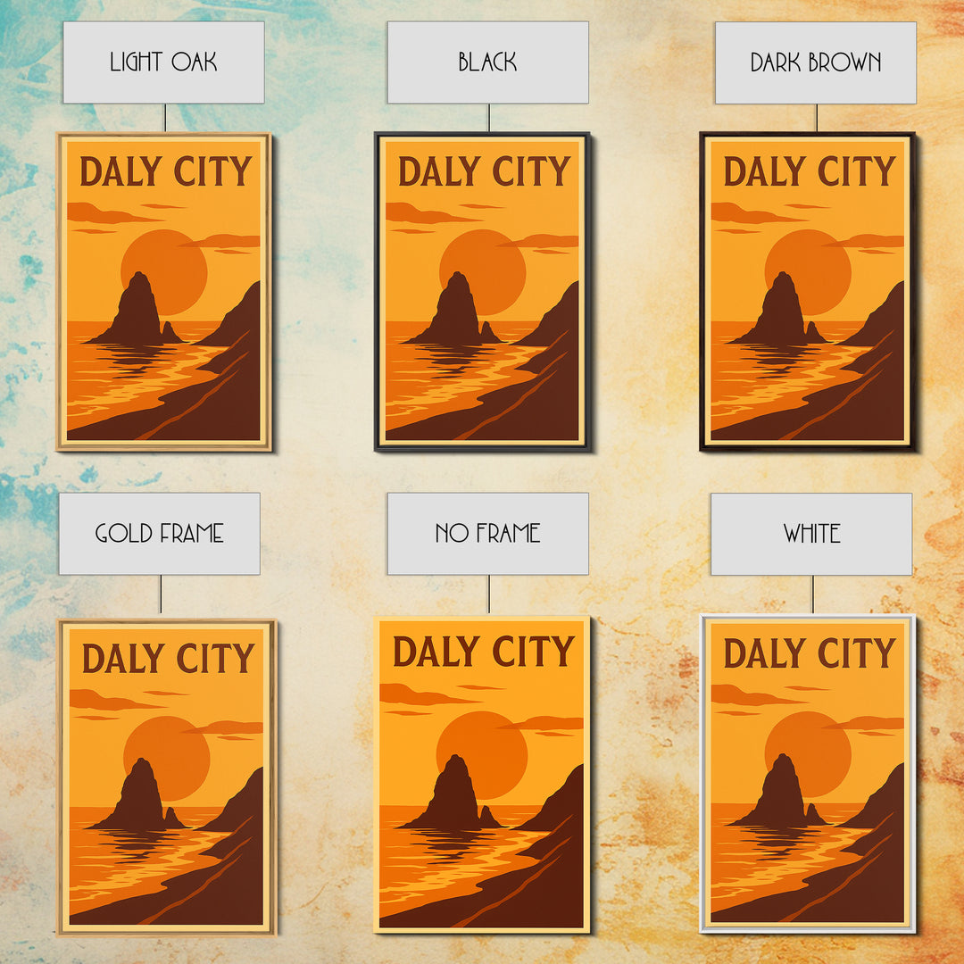 Daly City California Travel Poster, Canvas Print, Warm Sunset Silhouette Art, Daly Art Print, Wanderlust Decor, Gift For Travelers