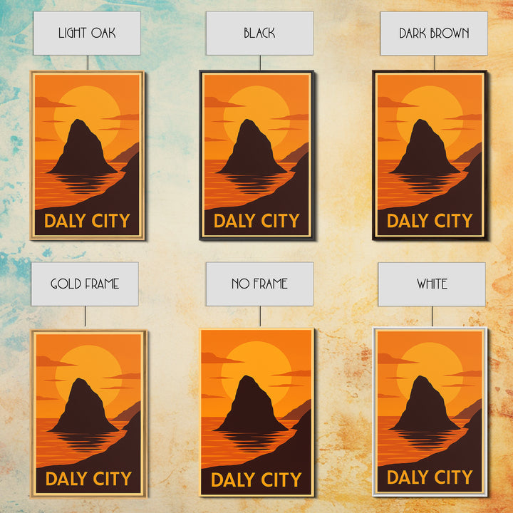 Daly City Travel Poster, Framed Canvas Print, Gold Art Deco Poster Art, Daly City Wall Art, Gift For Travelers, Fine Art Print