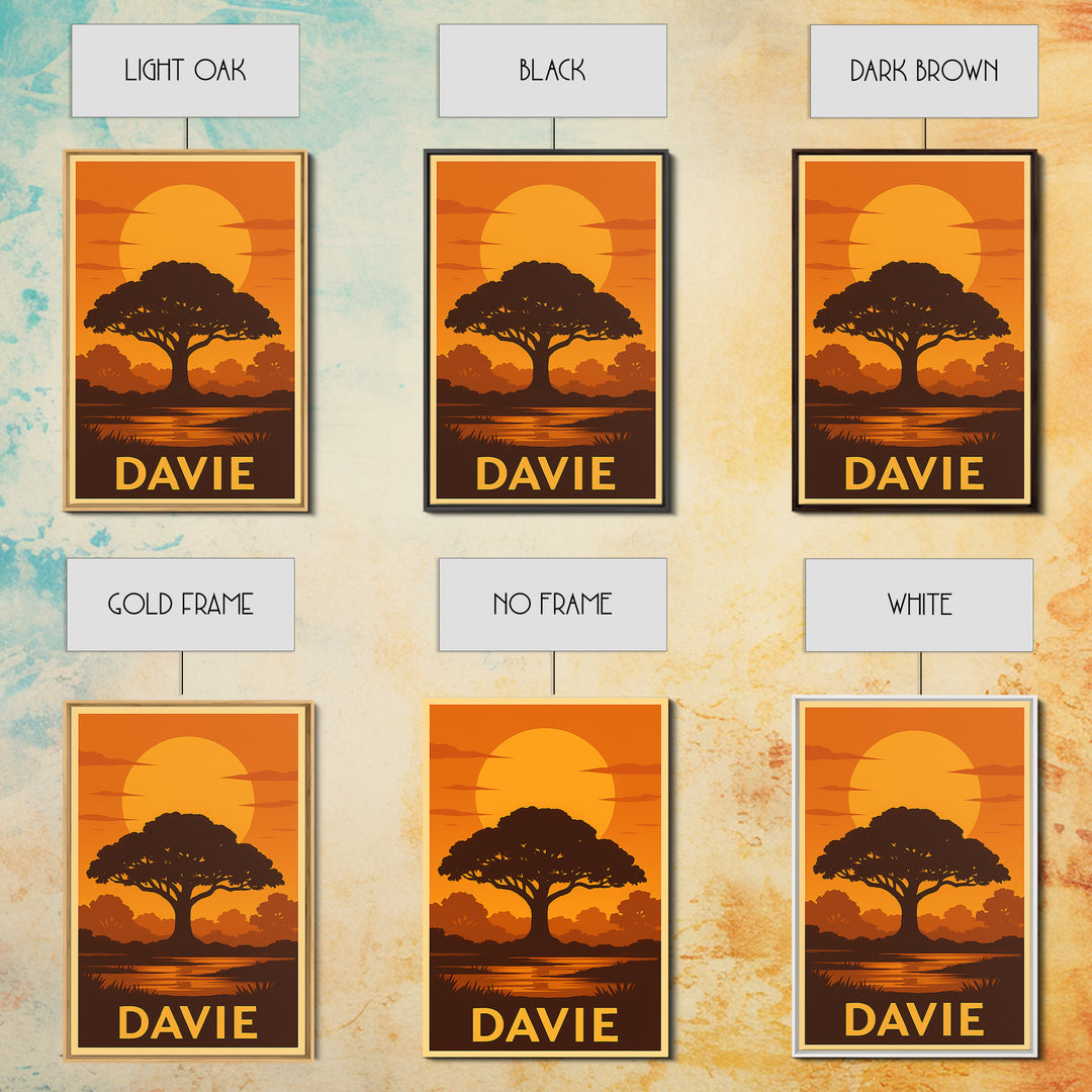 Davie Travel Poster, Canvas Print, Gold Art Deco Poster Art, Davie City Art, Wanderlust Decor, Fine Art Print, Watercolor Skyline