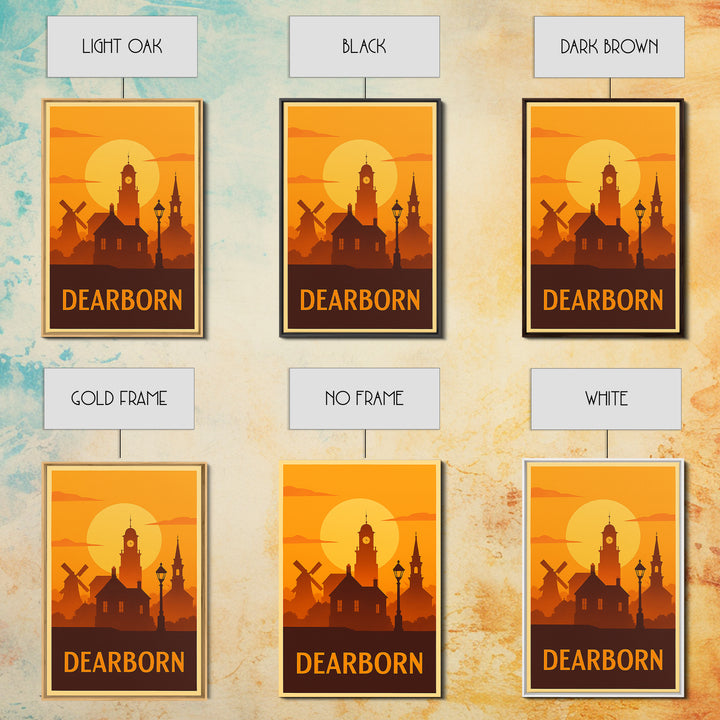 Dearborn Travel Poster, Canvas Print, Golden Travel Poster Art, Dearborn Travel Art, Wanderlust Decor, Travel Poster Set, Travel Art Print