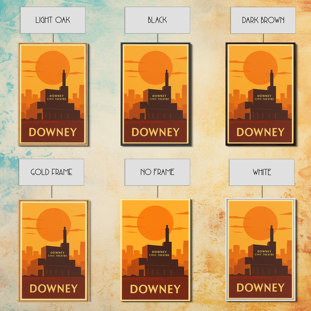 Downey Travel Poster, Framed Canvas Print, Vintage Deco Wall Art, Downey City Art, Travel Poster Art, Retro Travel Print, Travel Posters