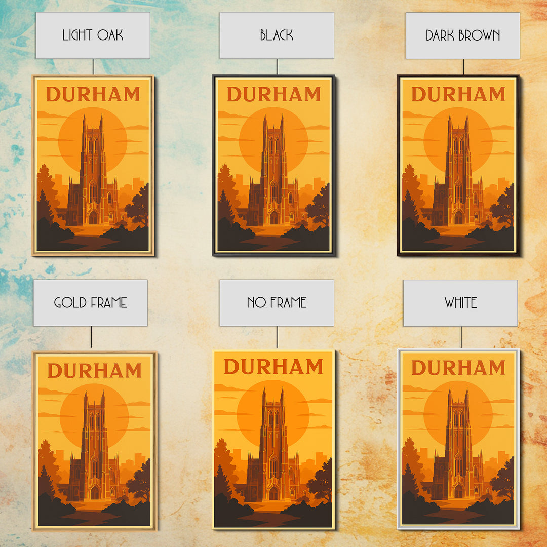 Durham North Carolina Travel Poster, Canvas Print, Warm Sunset Silhouette Art, Durham Wall Art, Vintage City Art, Travel Wall Art