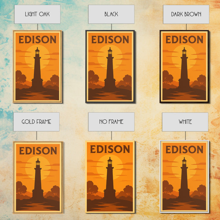 Edison New Jersey Travel Poster, Framed Canvas Print, Warm Sunset Silhouette Art, Edison Art Print, Home Office Decor, Modern Wall Decor
