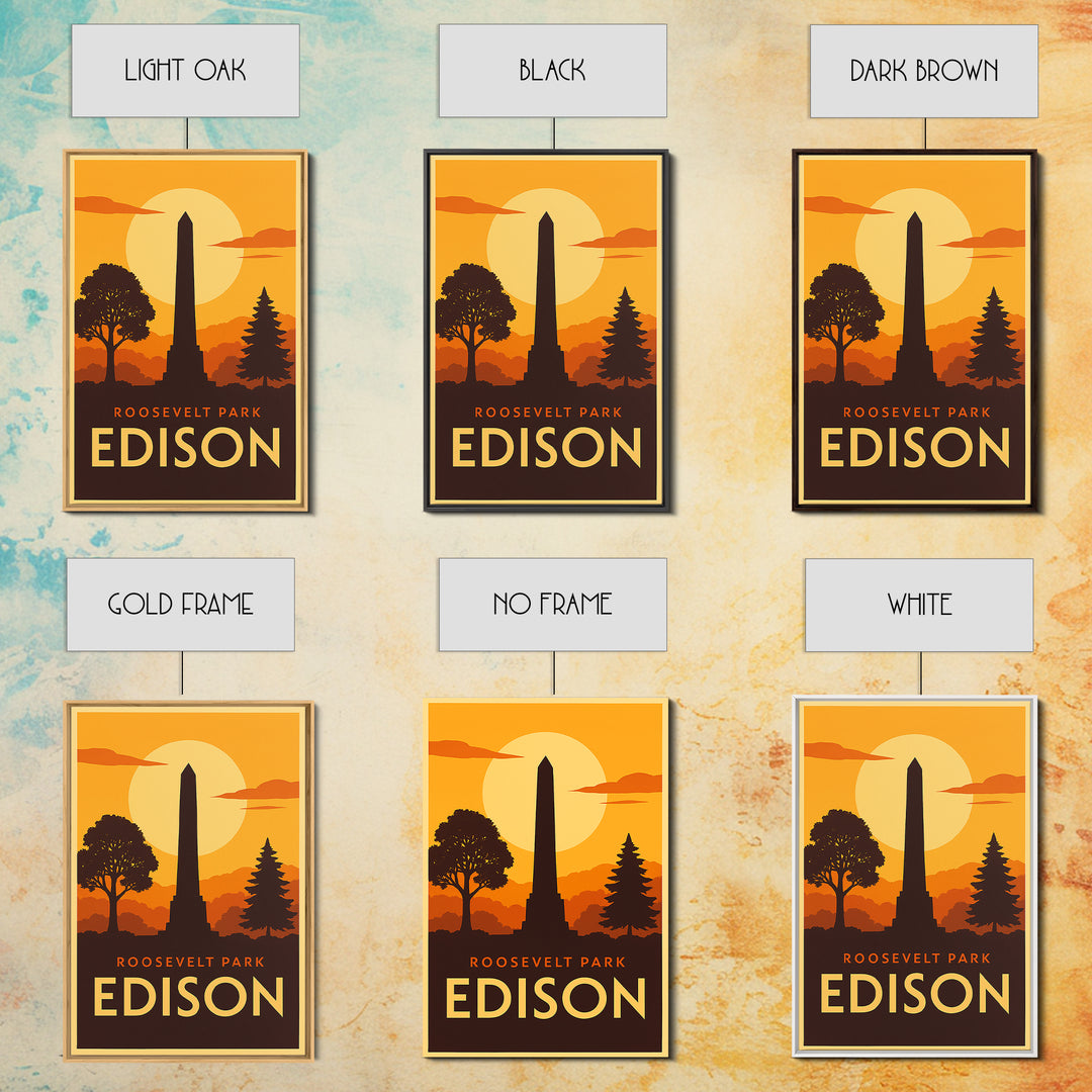 Edison Travel Poster, Canvas Print, Warm Sunset Silhouette Art, Edison Travel Art, Vintage City Poster, Mid Century Wall Art, Art Print