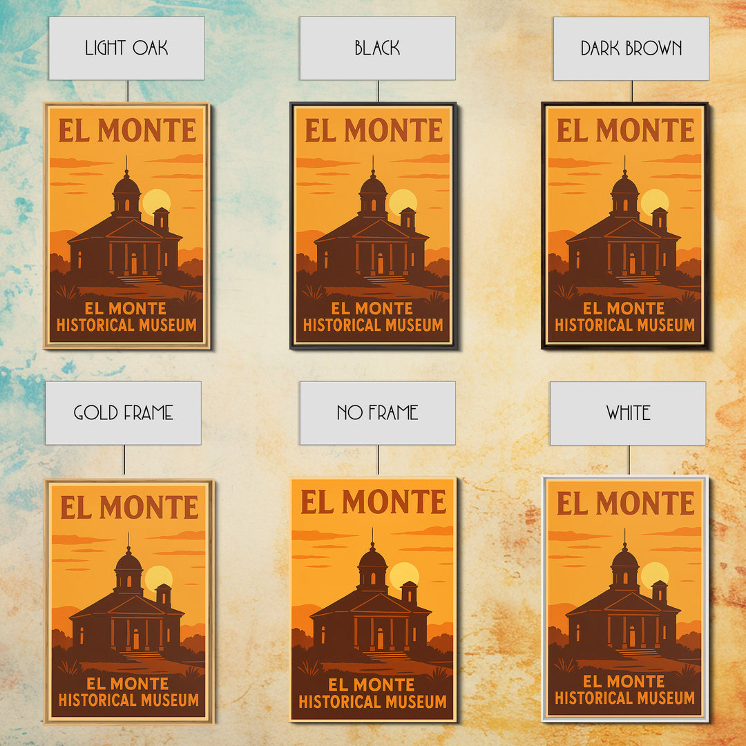 El Monte California Travel Poster, Framed Canvas Print, Warm Sunset Silhouette Art, El Monte Wall Art, Travel Wall Art, Travel Poster Set