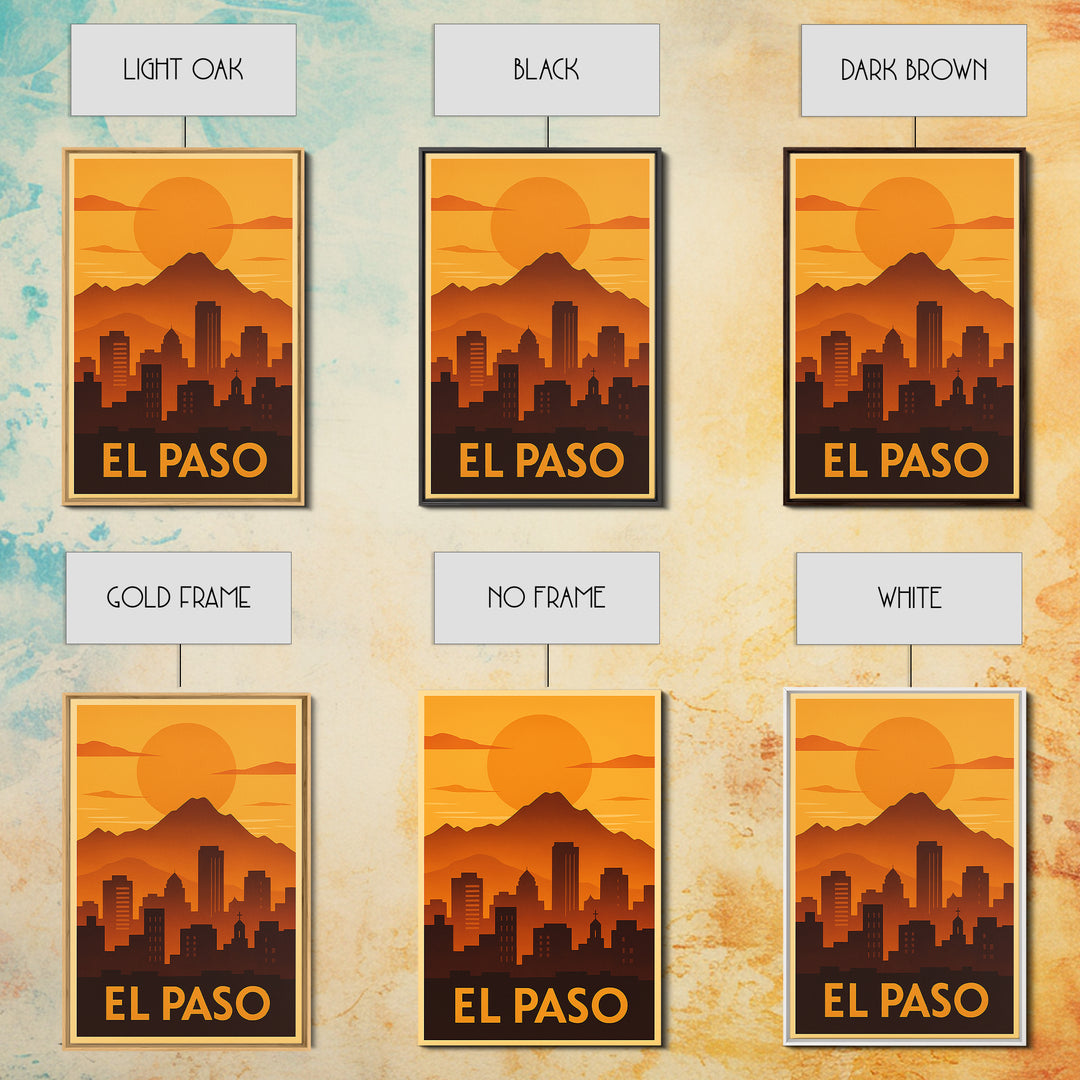 El Paso Travel Poster, Canvas Print, Golden Travel Poster Art, El Paso City Art, Retro Travel Print, Vintage City Art, City Illustration