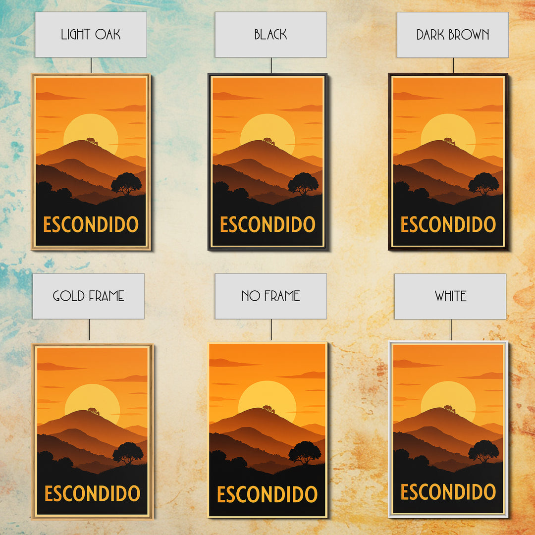 Escondido Travel Poster, Framed Canvas Print, Golden Travel Poster Art, Escondido City Art, Fine Art Print, Travel Art Print, Art Print