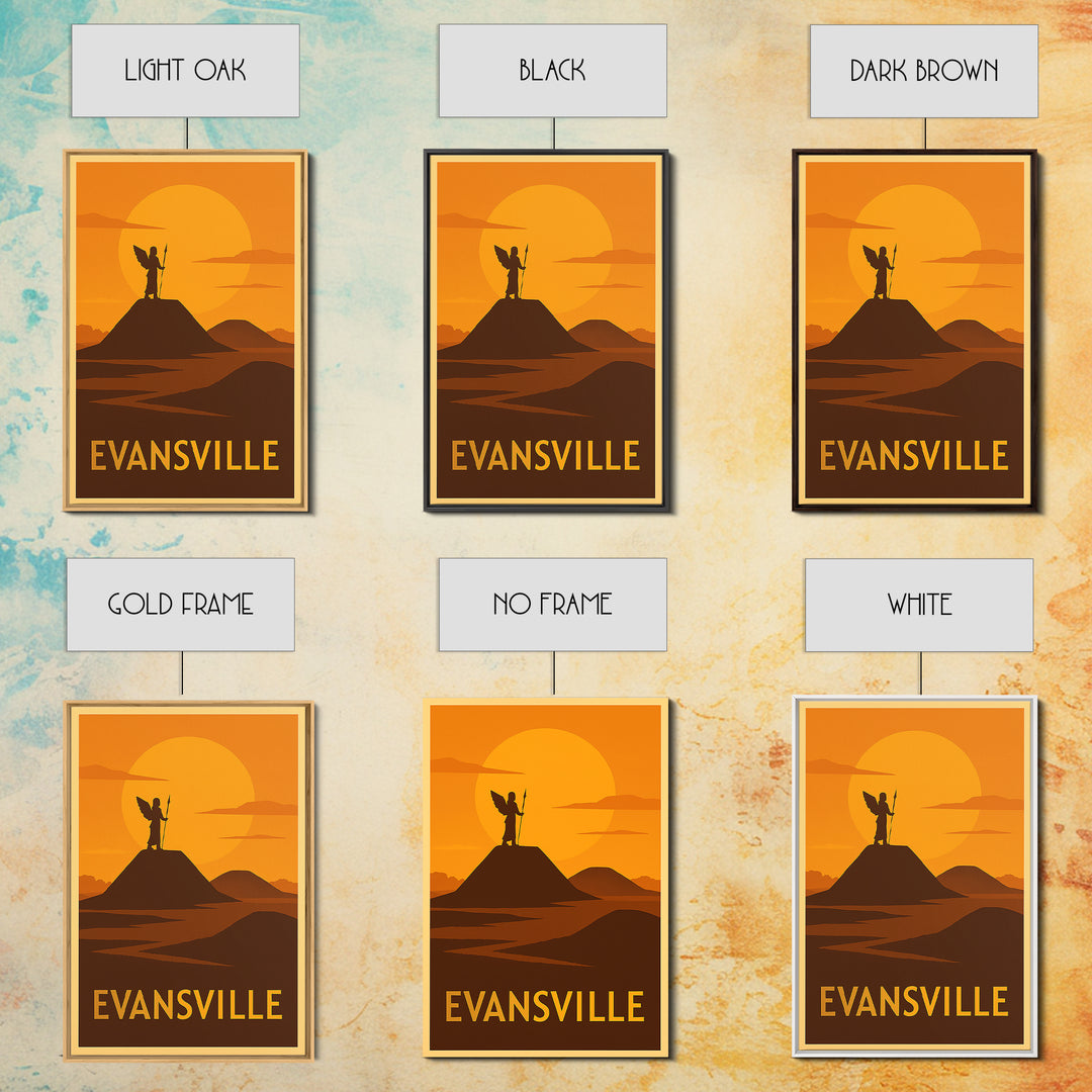 Evansville Travel Poster, Canvas Print, Golden Travel Poster Art, Evansville Poster Print, City Travel Prints, Travel Poster Art