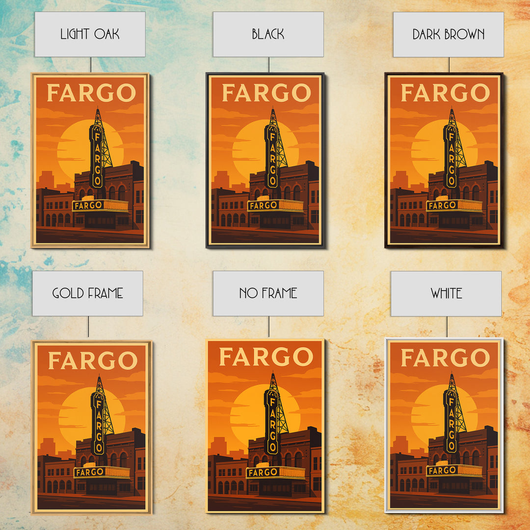 Fargo North Dakota Travel Poster, Canvas Print, Golden Travel Poster Art, Fargo Art Print, Travel Poster Set, Wall Art, Home Office Decor