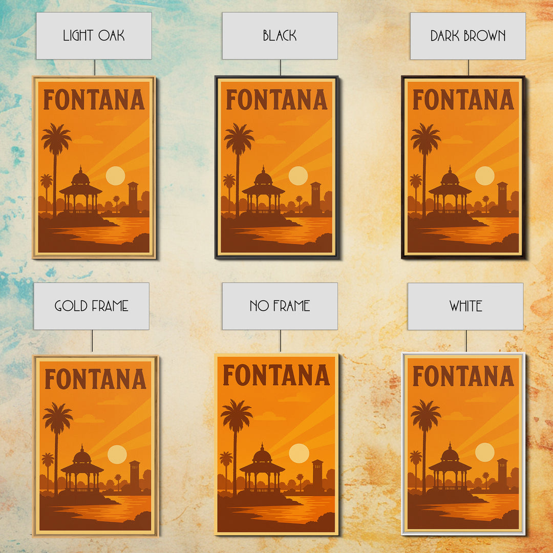 Fontana California Travel Poster, Canvas Print, Warm Sunset Silhouette Art, Fontana Travel Art, City Travel Prints, Travel Art, Home Decor