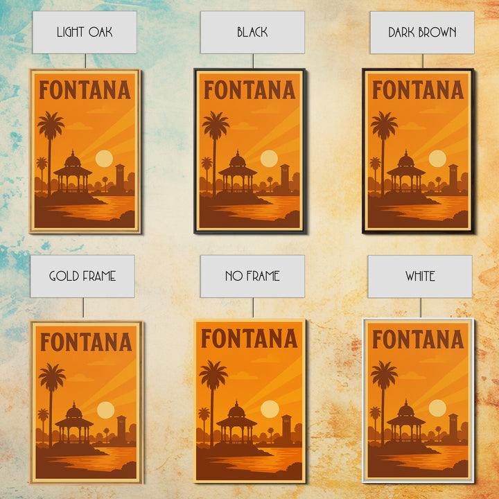 Fontana California Travel Poster, Canvas Print, Warm Sunset Silhouette Art, Fontana Travel Art, City Travel Prints, Travel Art, Home Decor
