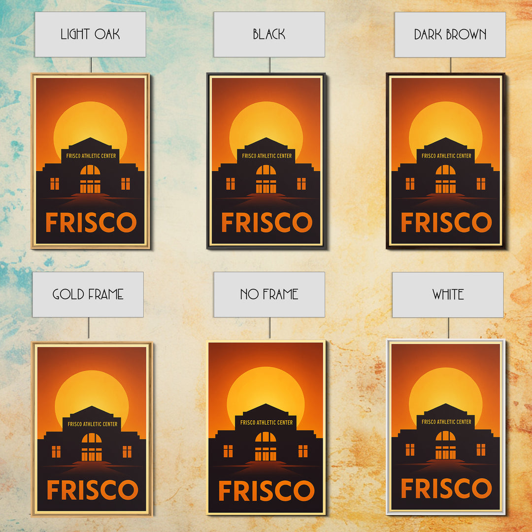 Frisco Travel Poster, Framed Canvas Print, Warm Sunset Silhouette Art, Frisco Art Print, City Travel Prints, Travel Art Print, Wall Art
