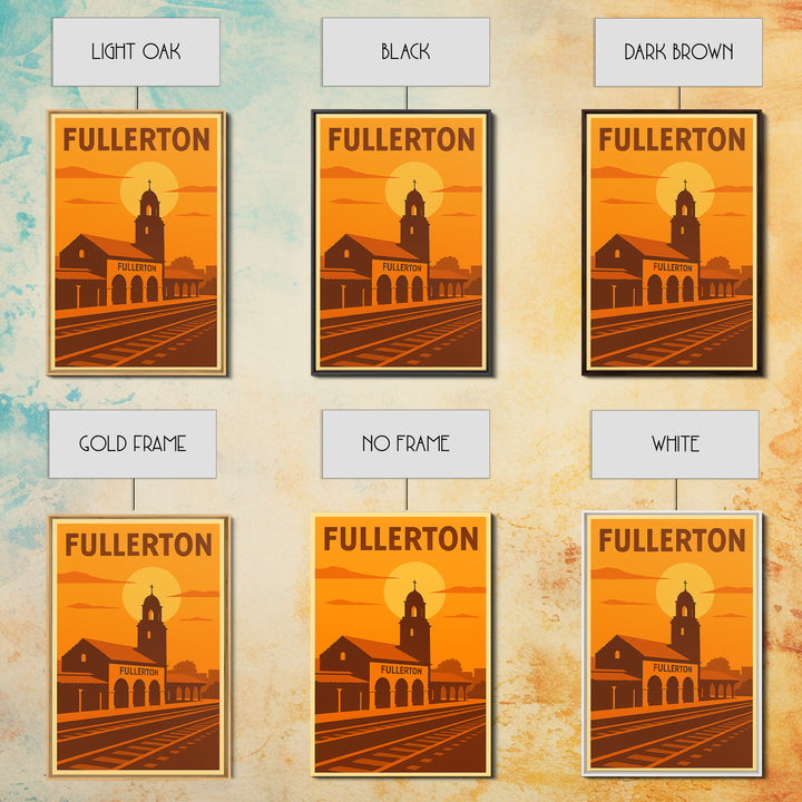 Fullerton California Travel Poster, Canvas Print, Warm Sunset Silhouette Art, Fullerton City Art, Retro Travel Print, Wall Decor, Poster Art