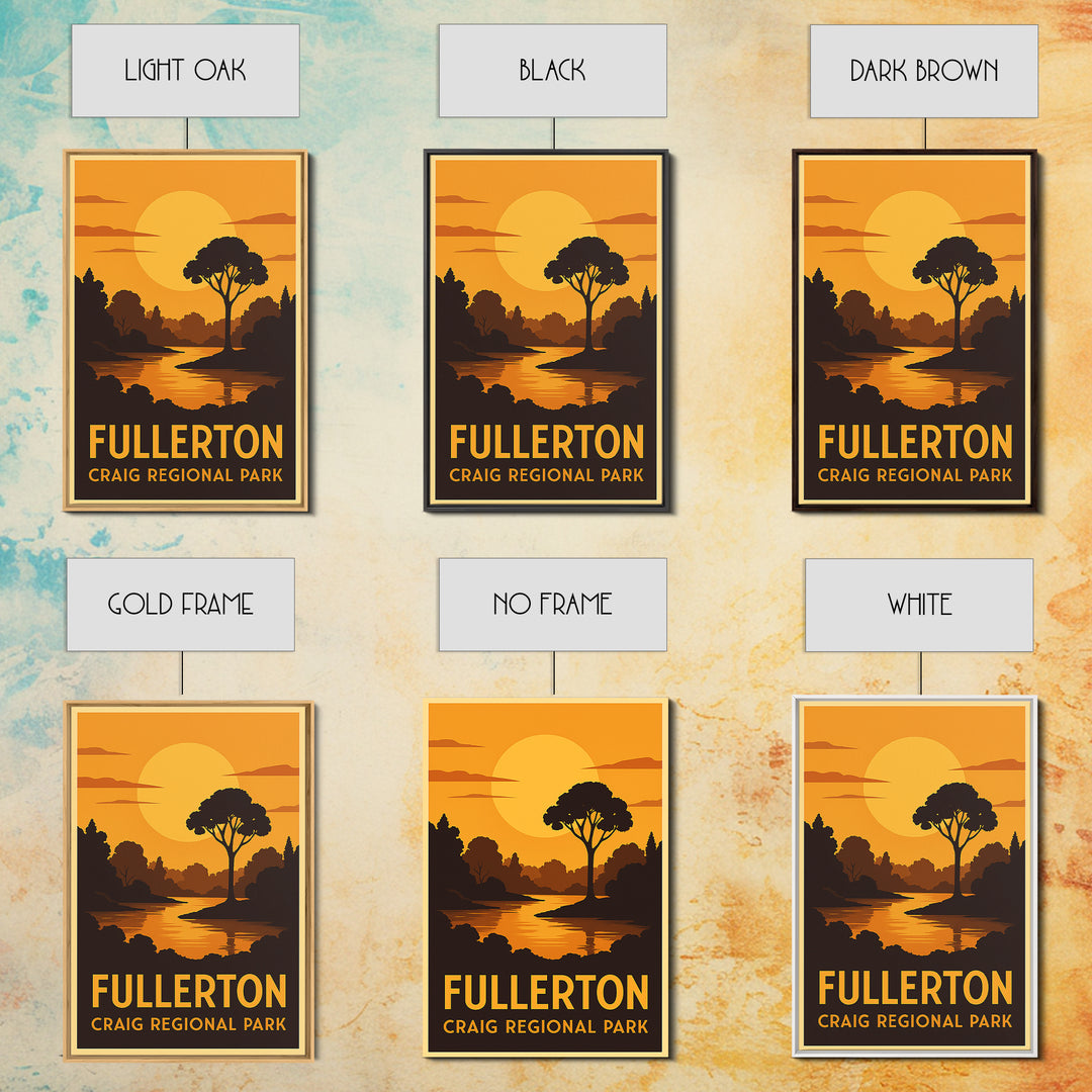 Fullerton Travel Poster, Canvas Print, Warm Sunset Silhouette Art, Fullerton Art Print, City Travel Prints, Vintage Travel Print