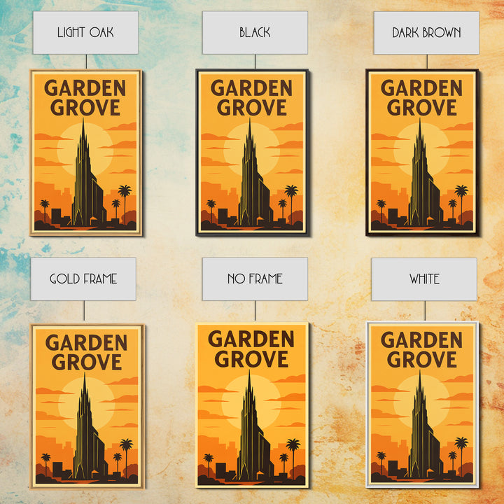 Garden Grove California Travel Poster, Canvas Print, Gold Art Deco Poster Art, Garden Grove Wall Art, City Art, Watercolor Downtown Skyline