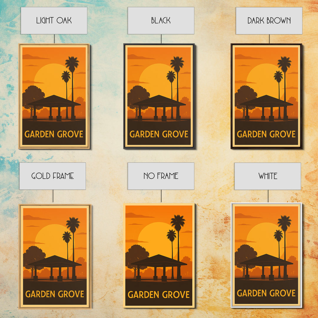 Garden Grove Travel Poster, Framed Canvas Print, Golden Travel Poster Art, Garden Grove Poster Print, Vintage Travel Art, Travel Wall Art