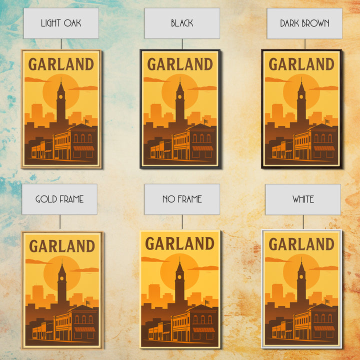 Garland Texas Travel Poster, Framed Canvas Print, Golden Travel Poster Art, Garland Art Print, Eclectic Wall Decor, Gift For Travelers