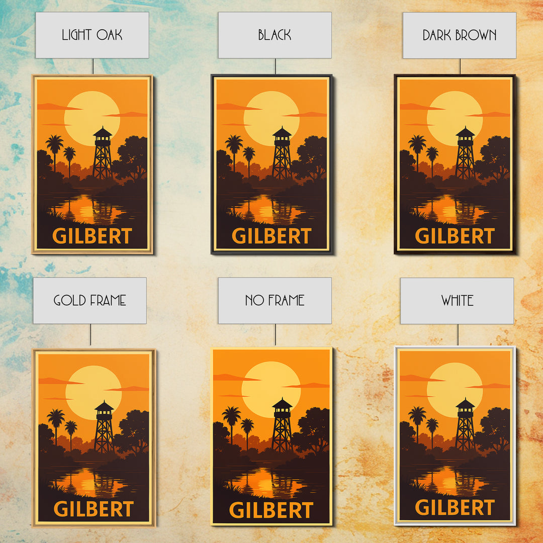 Gilbert Travel Poster, Framed Canvas Print, Golden Travel Poster Art, Gilbert Travel Art, Travel Wall Decor, Travel Wall Art, Design 2