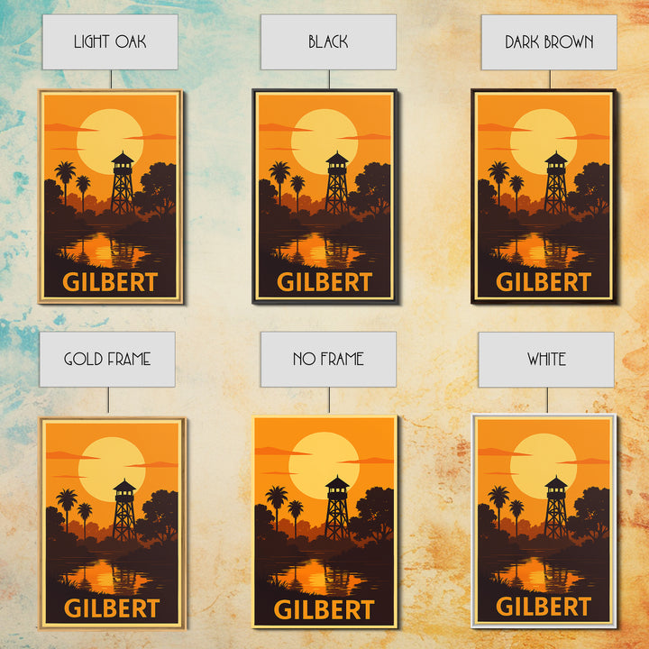 Gilbert Travel Poster, Framed Canvas Print, Golden Travel Poster Art, Gilbert Travel Art, Travel Wall Decor, Travel Wall Art, Design 2