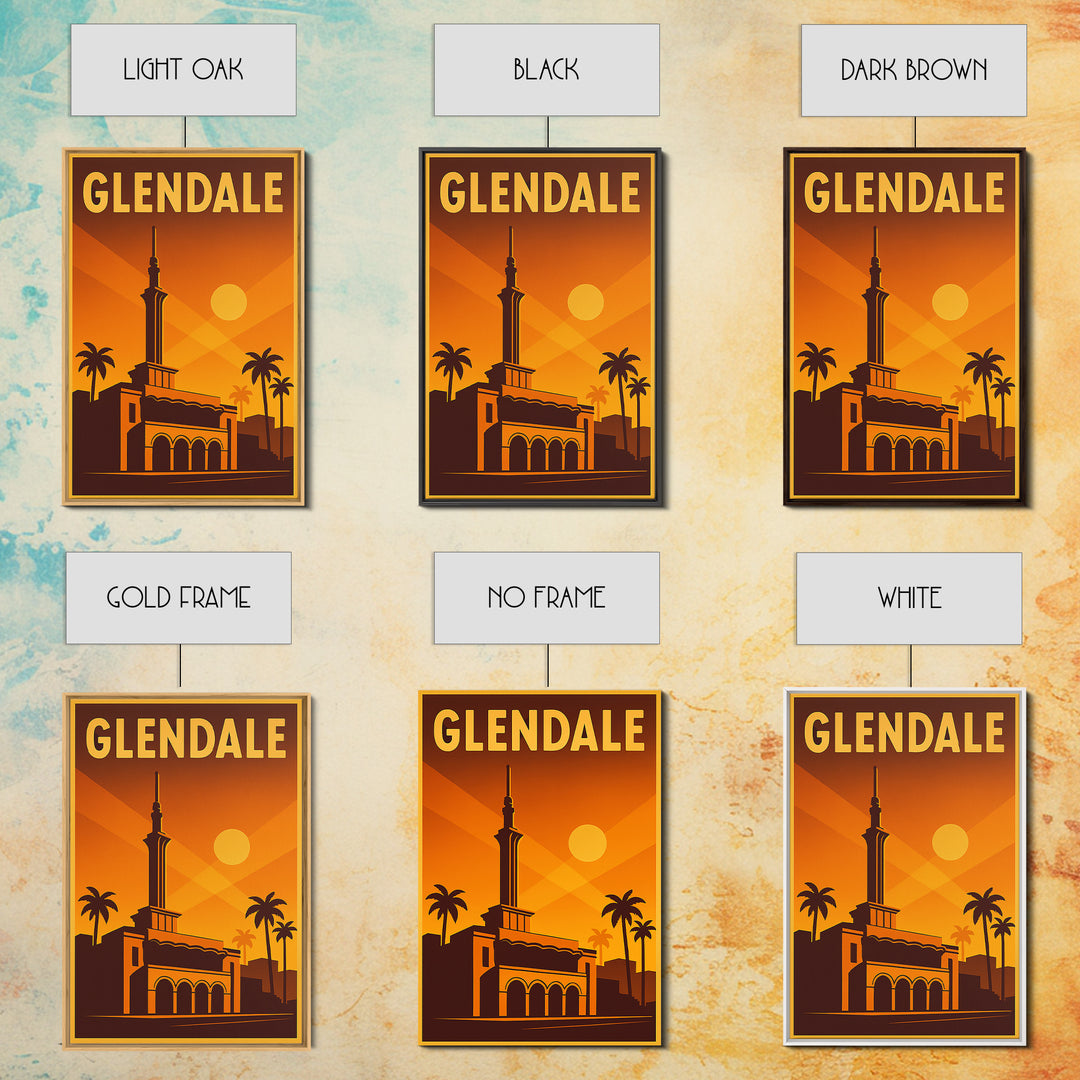 Glendale Arizona Travel Poster, Framed Canvas Print, Gold Art Deco Poster Art, Glendale Art Print, Home Office Decor, Living Room Wall Art