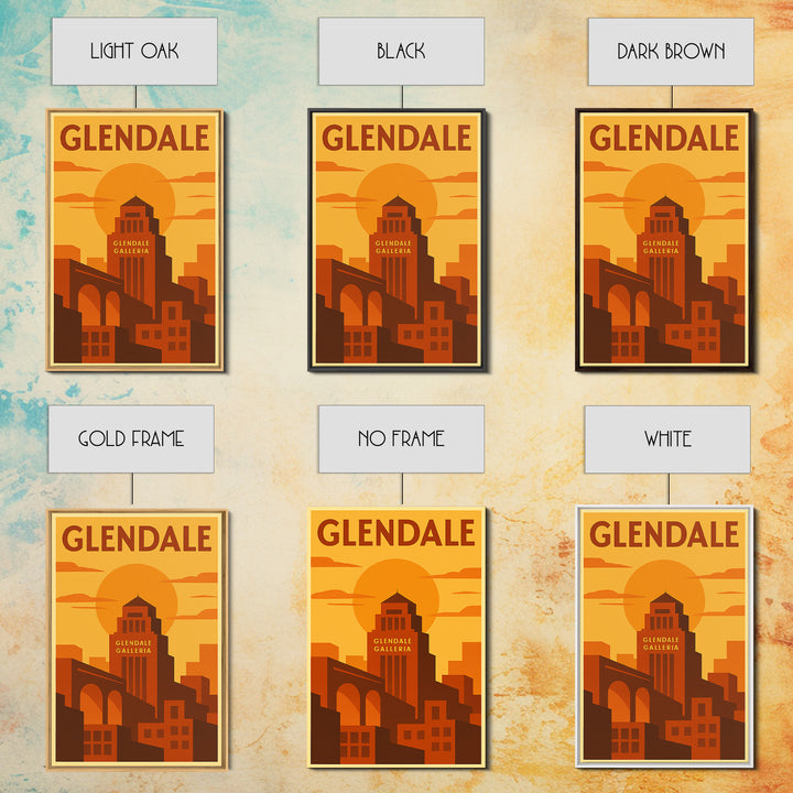Glendale Travel Poster, Canvas Print, Warm Sunset Silhouette Art, Glendale City Art, Living Room Wall Art, Fine Art Print, Landscape Art