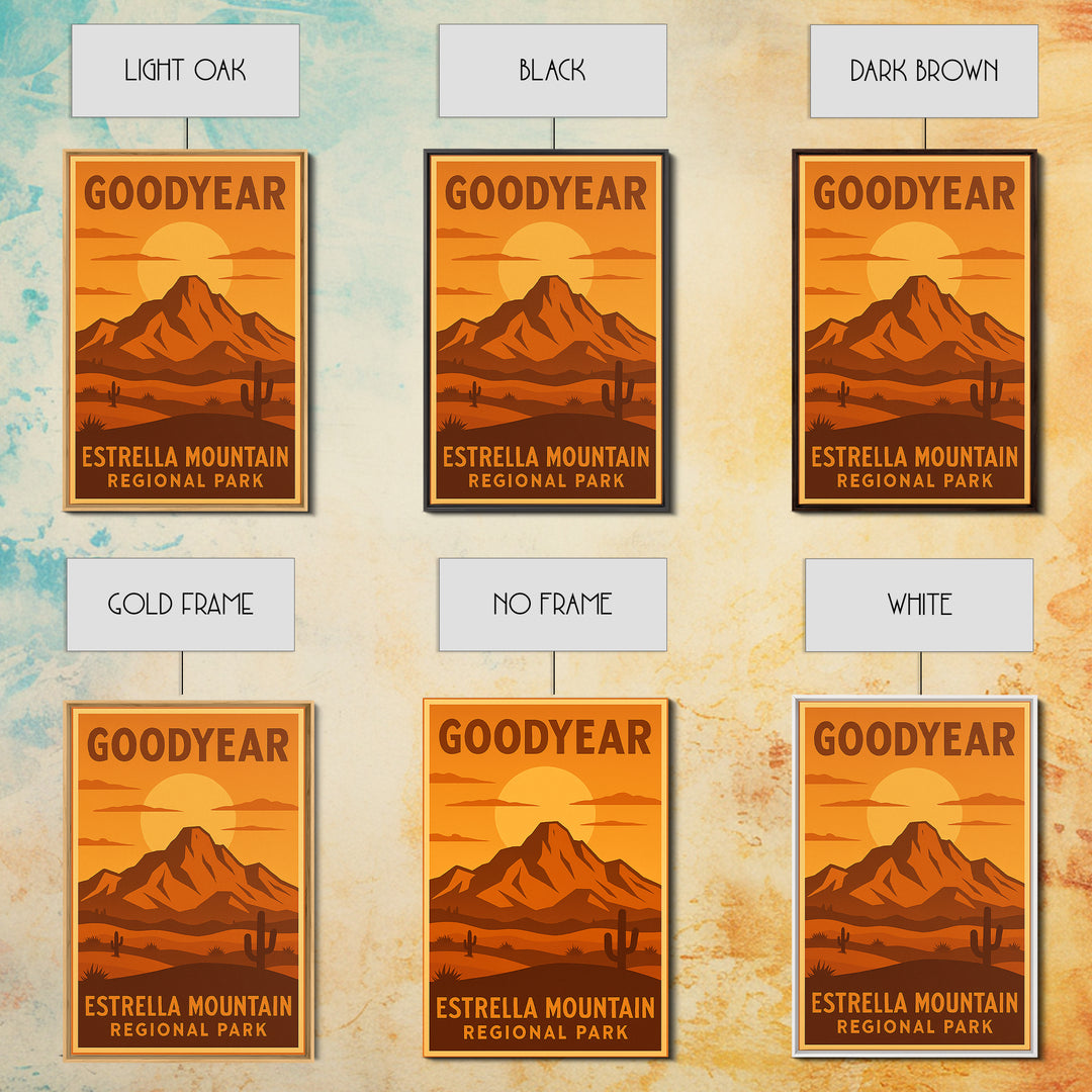 Goodyear Arizona Travel Poster, Canvas Print, Warm Sunset Silhouette Art, Goodyear Poster Print, Vintage City Poster, Retro Travel Print