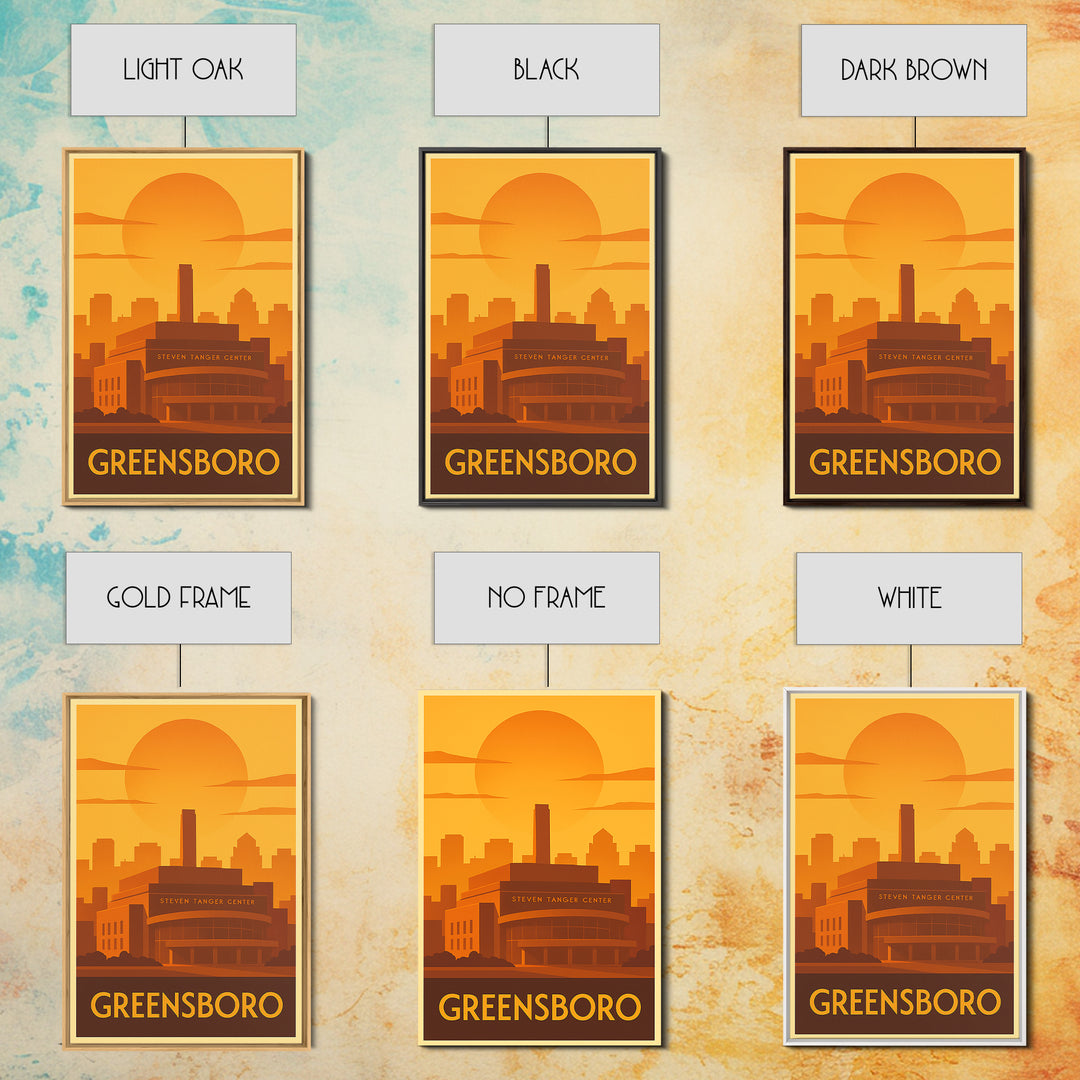 Greensboro Travel Poster, Framed Canvas Print, Gold Art Deco Poster Art, Greensboro Wall Art, City Art Print, Wanderlust Decor