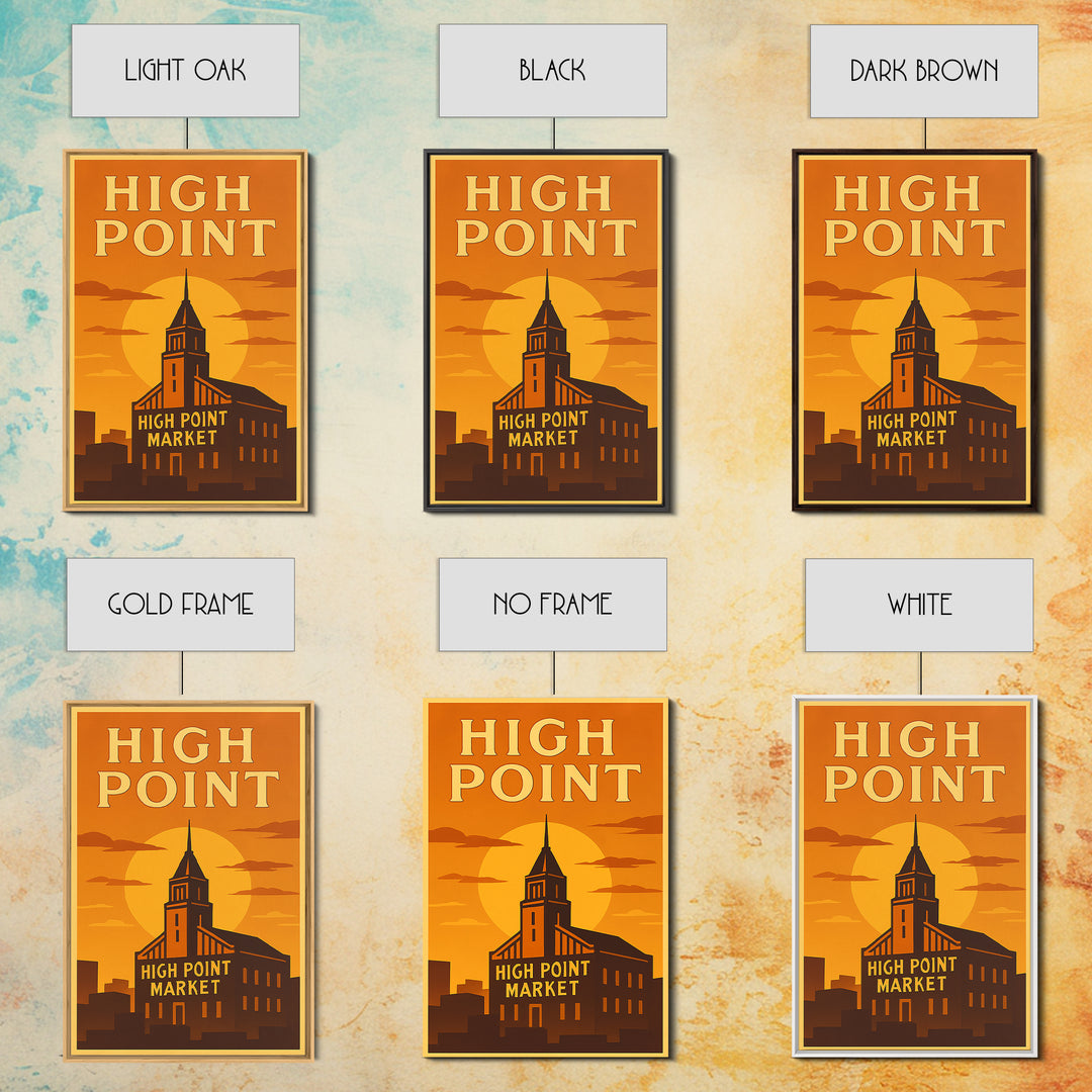 High Point North Carolina Travel Poster, Canvas Print, Gold Art Deco Poster Art, High Point City Art, Wall Decor, Mid Century Wall Art